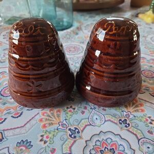 Vintage Marcrest Stoneware Brown Daisy Dot Salt and Pepper Shakers Set